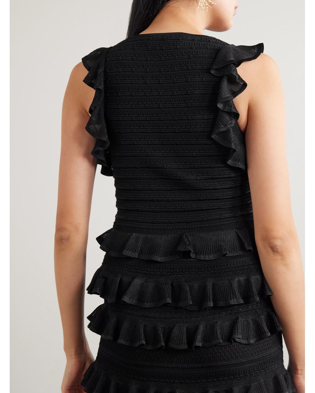 Zimmermann Black Luna Ruffled Tiered Ribbed-Knit Top