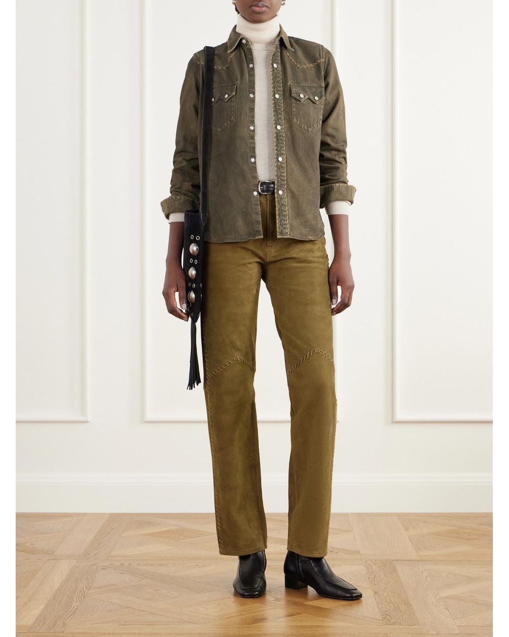 RRL Green Whipstitched Denim Shirt