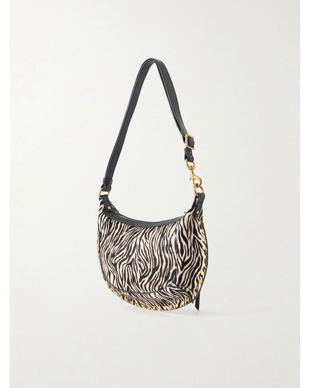 Isabel Marant White Oskan Moon Zebra-Print Leather-Trimmed Calf-Hair Shoulder Bag