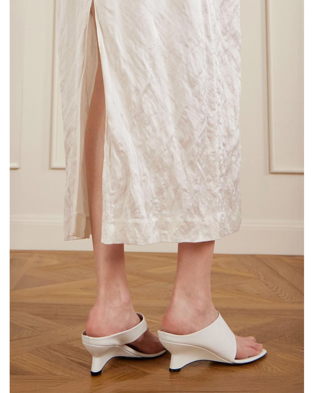 Khaite White Marlow Leather Wedge Mules