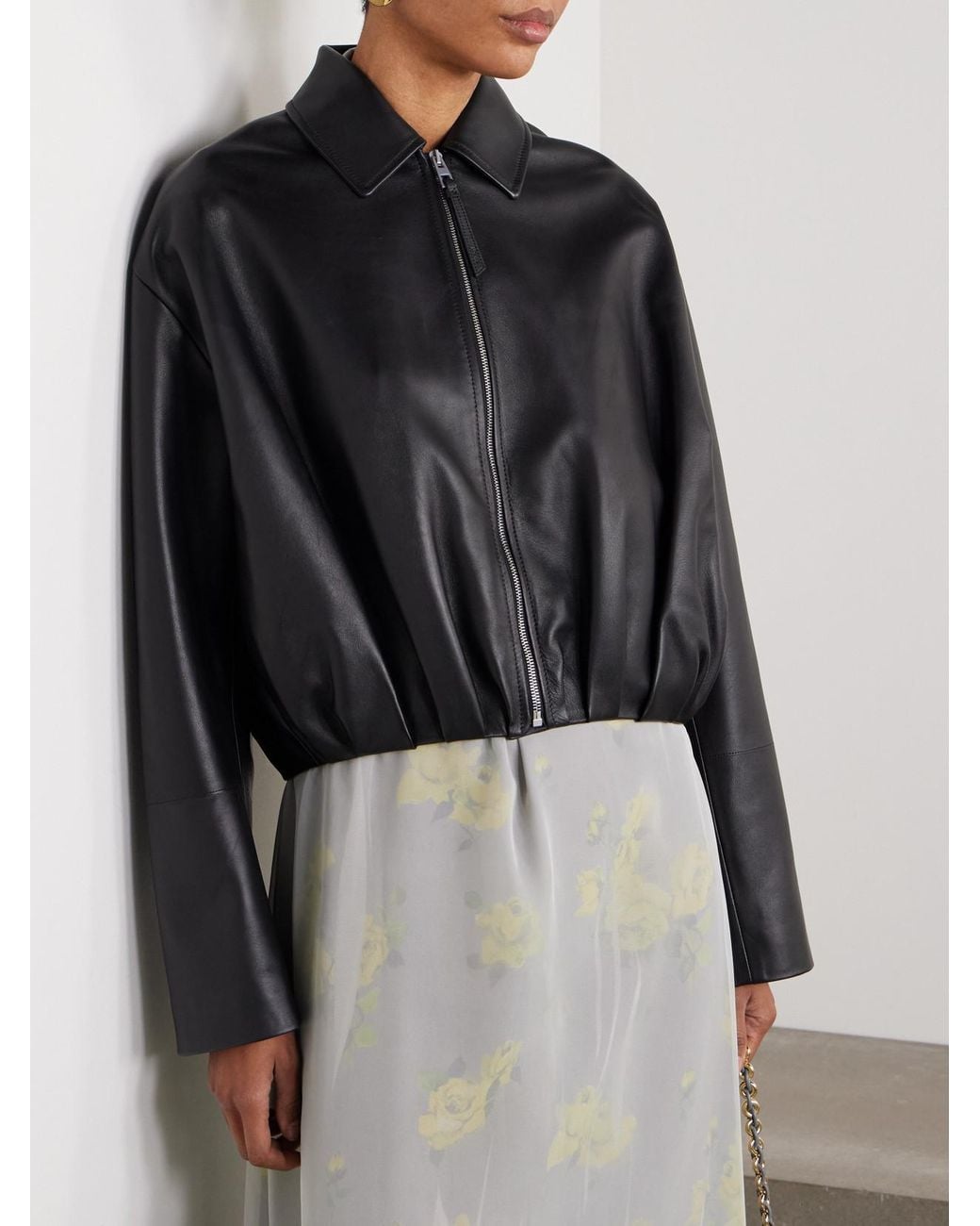 Loewe Black Gathered Leather Jacket