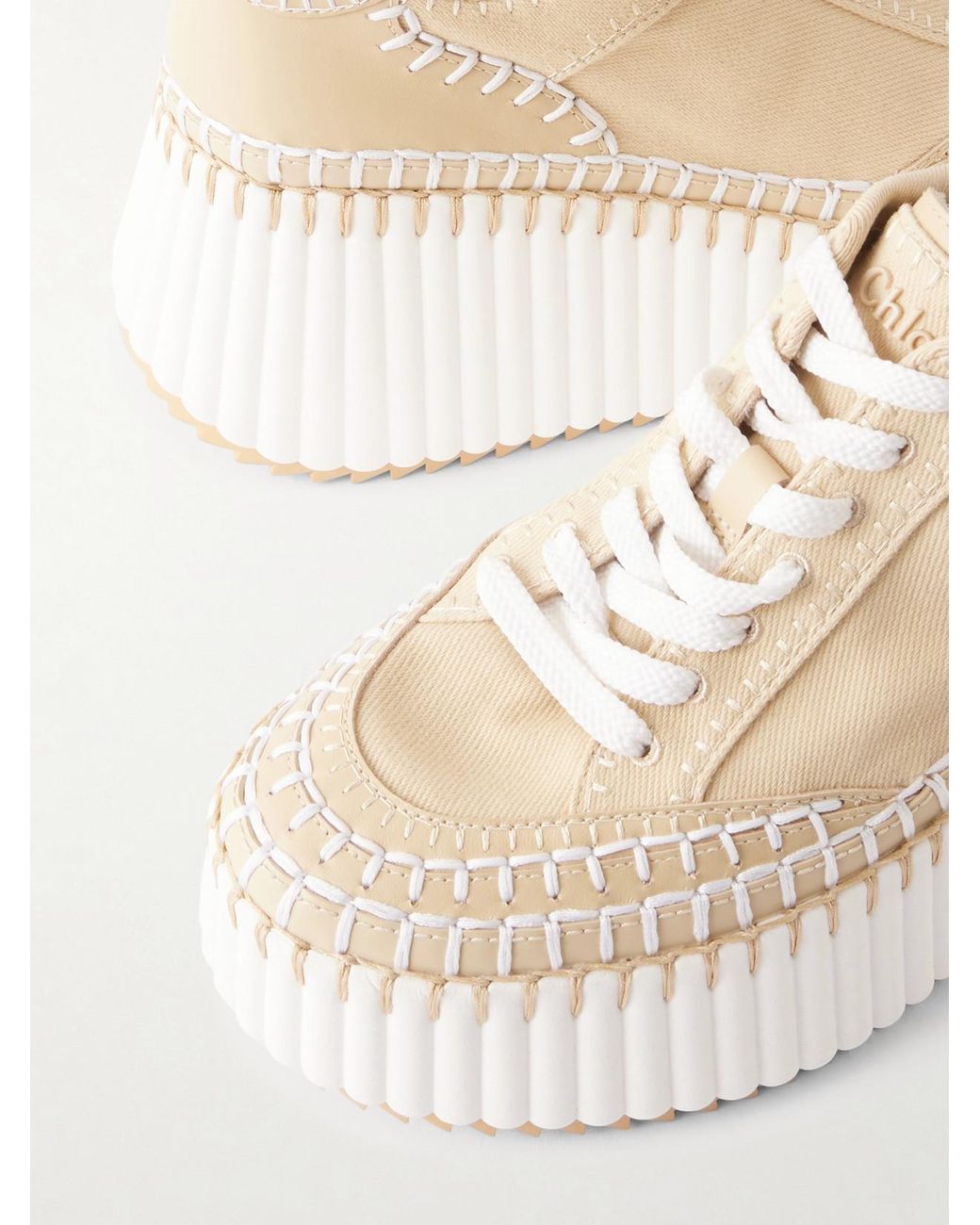 Chloé Natural Nama Canvas And Leather Platform Sneakers