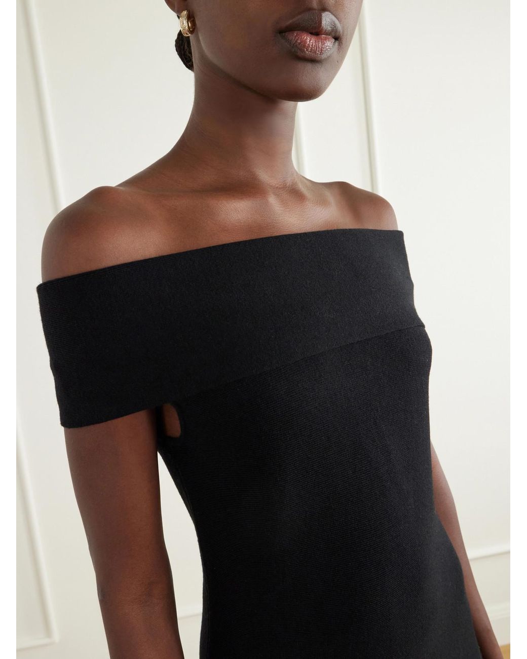 Jonathan Simkhai Black Camilla Wool Off-The-Shoulder Midi Dress