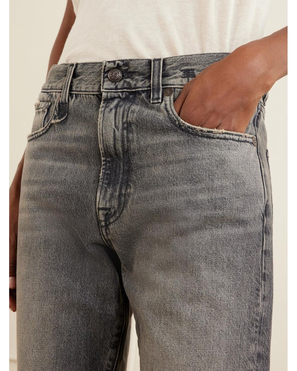 R13 Gray Cuffed Romeo Cropped Frayed Mid-Rise Straight-Leg Jeans