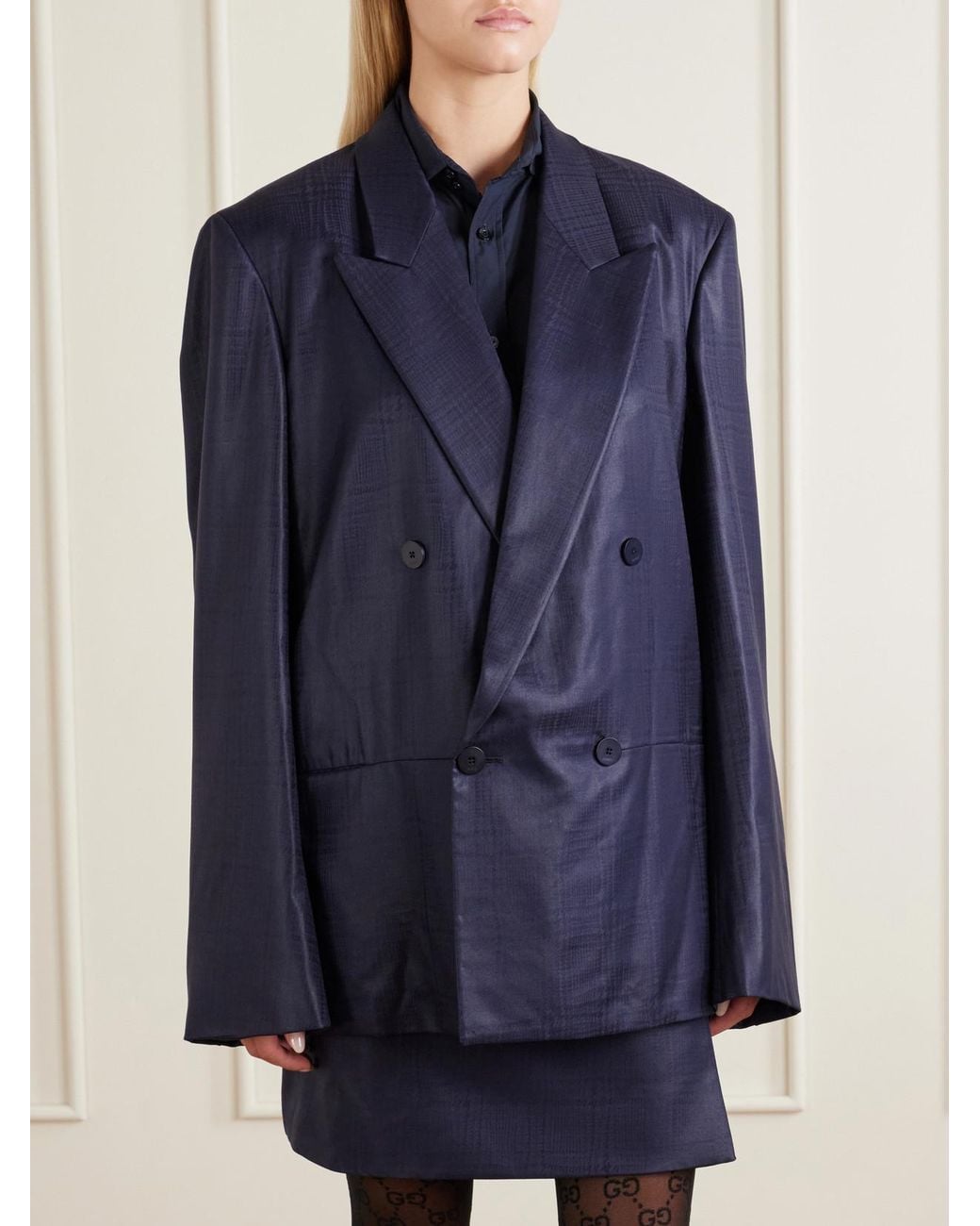 Gucci Blue Prince Of Wales Wool-Chintz Blazer