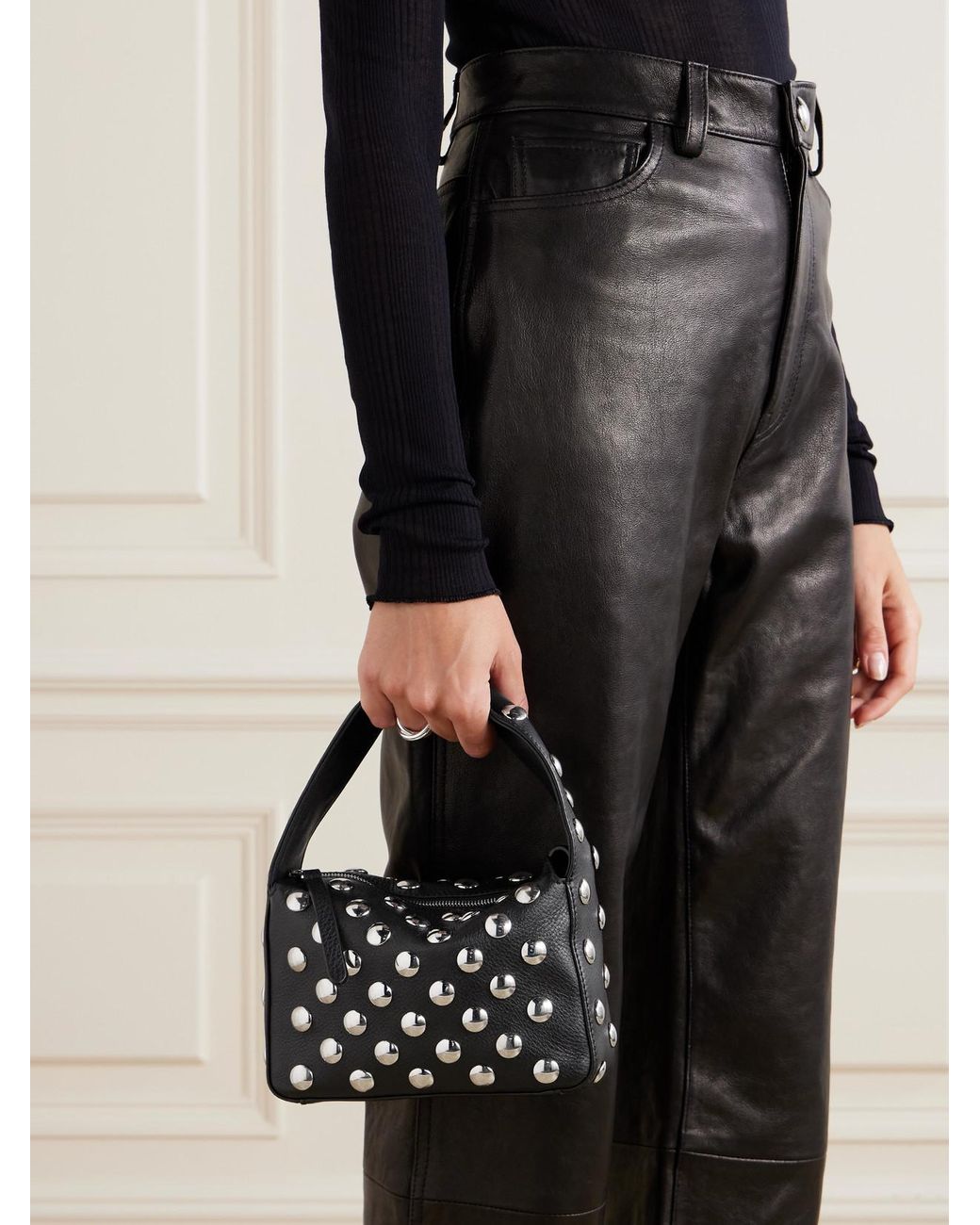 Khaite Black Elena Small Studded Textured-Leather Shoulder Bag