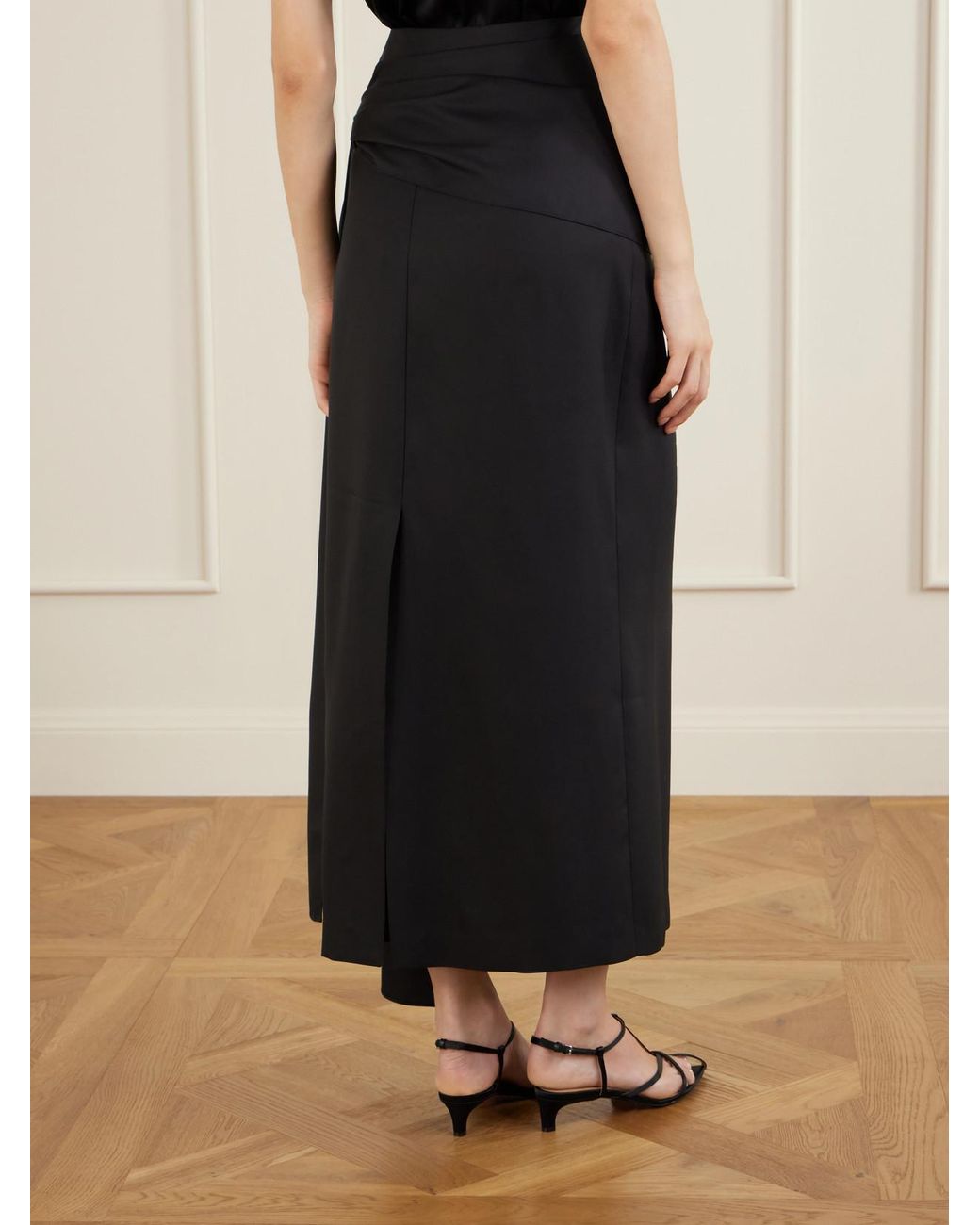 Heirlome Black Helena Silk-Twill Midi Skirt