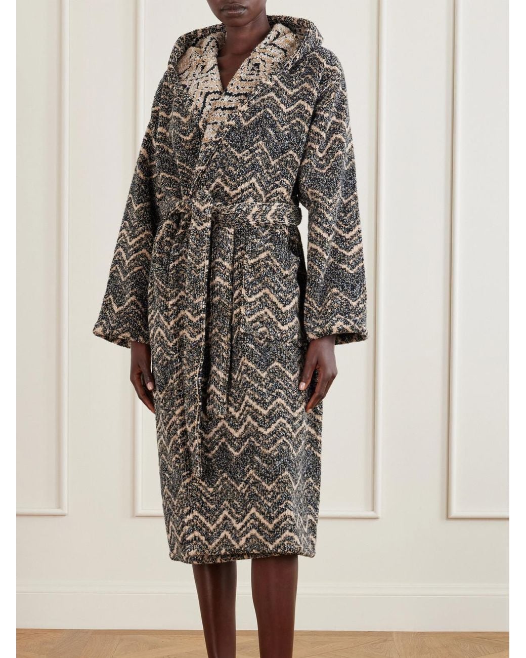 Missoni Gray Azul Striped Hooded Cotton-Terry Robe