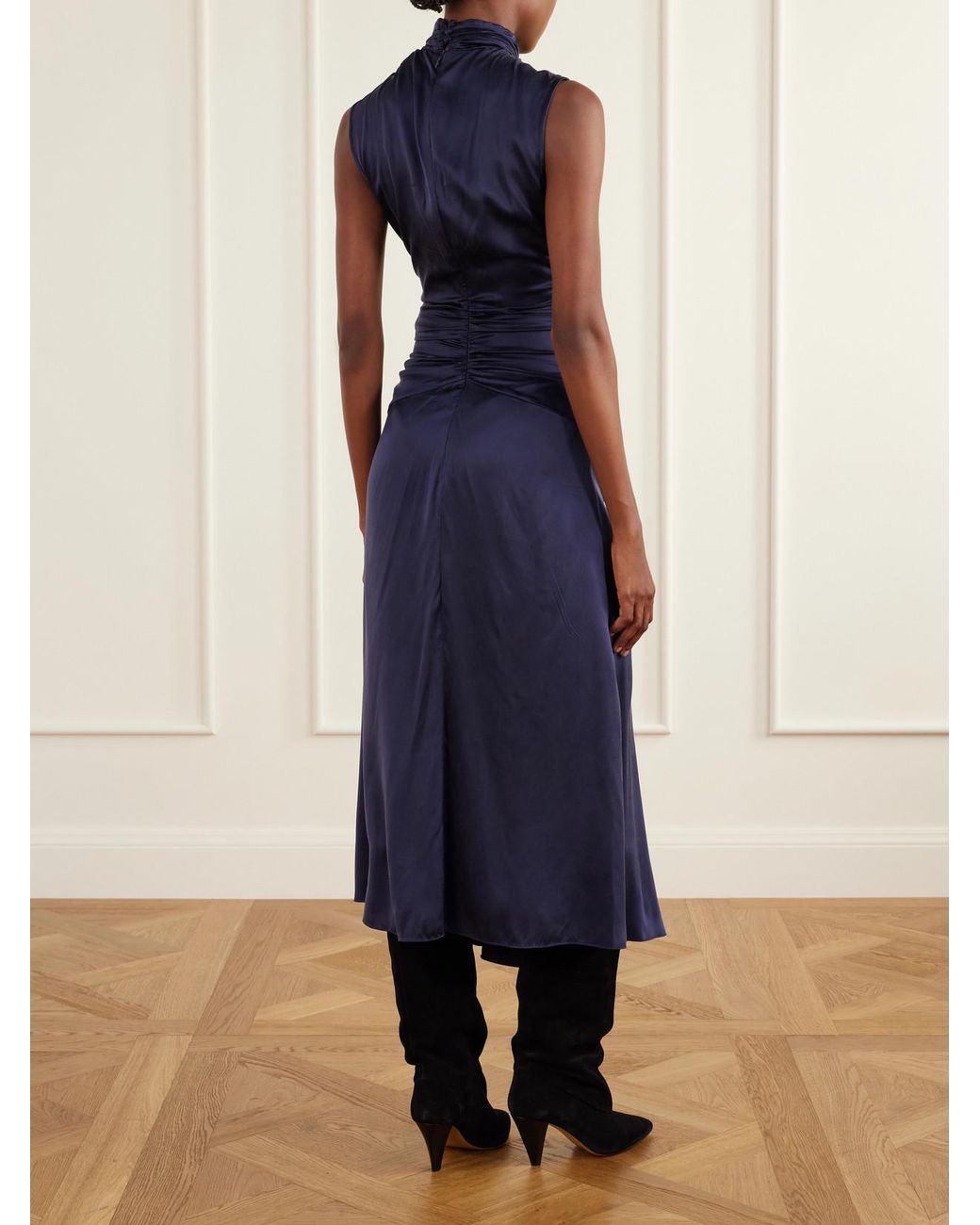 Isabel Marant Blue Delfi Gathered Twist-Front Silk-Satin Midi Dress