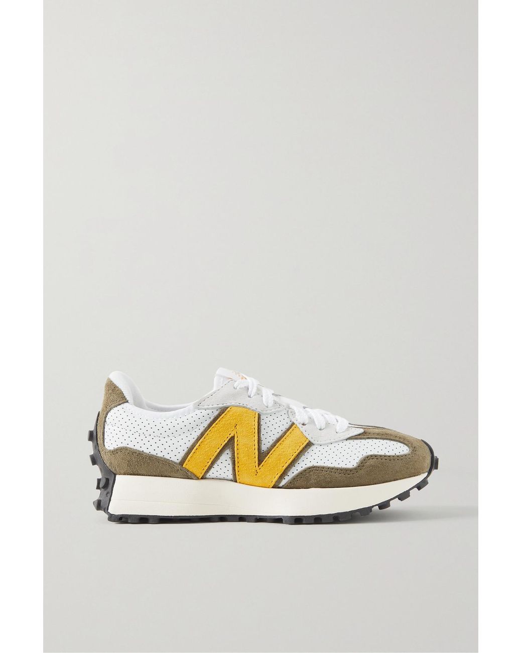 New Balance 327 Suedetrimmed Perforated Leather Sneakers in White Lyst