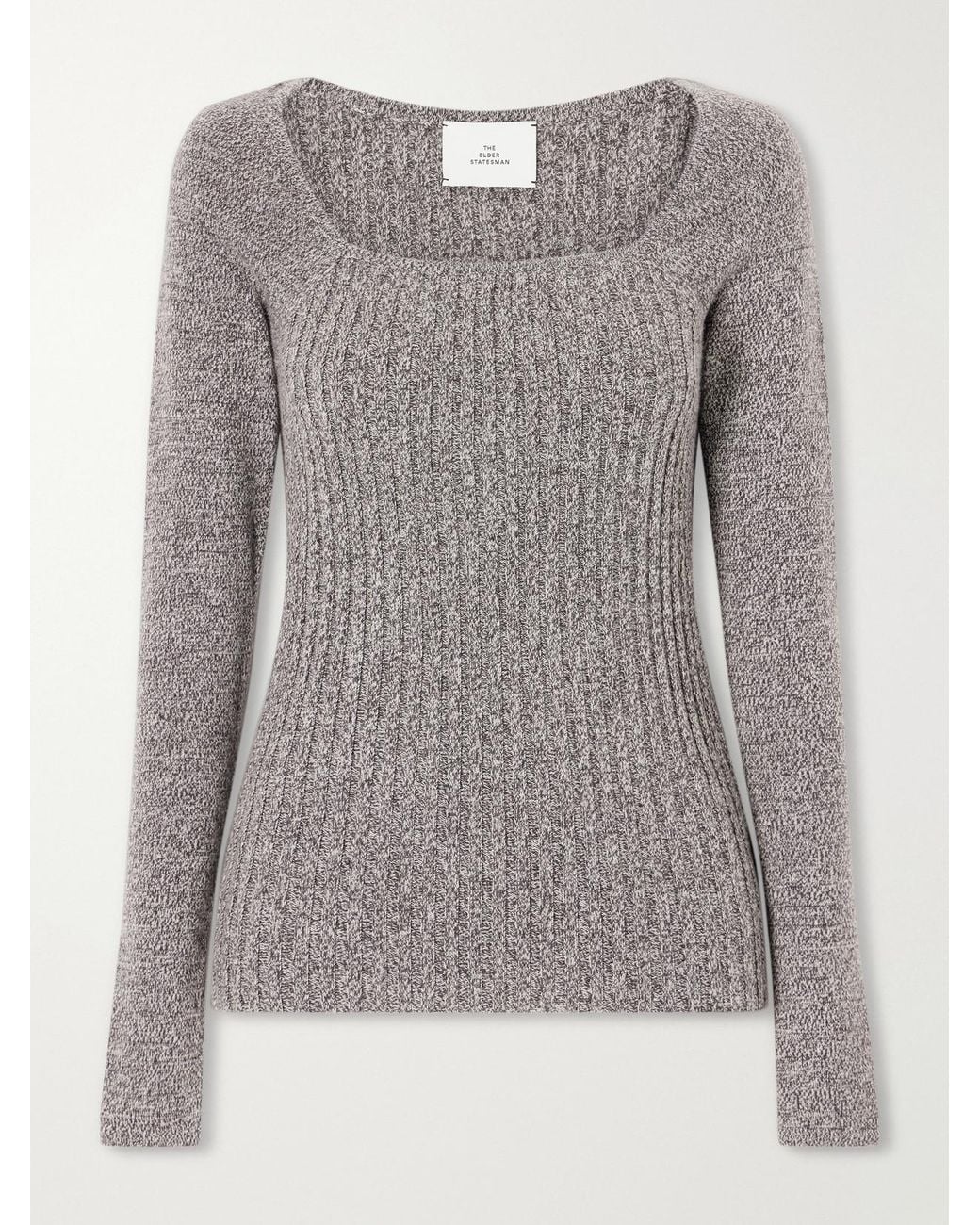 The Elder Statesman Gray Marl Knitted Cashmere T-Shirt