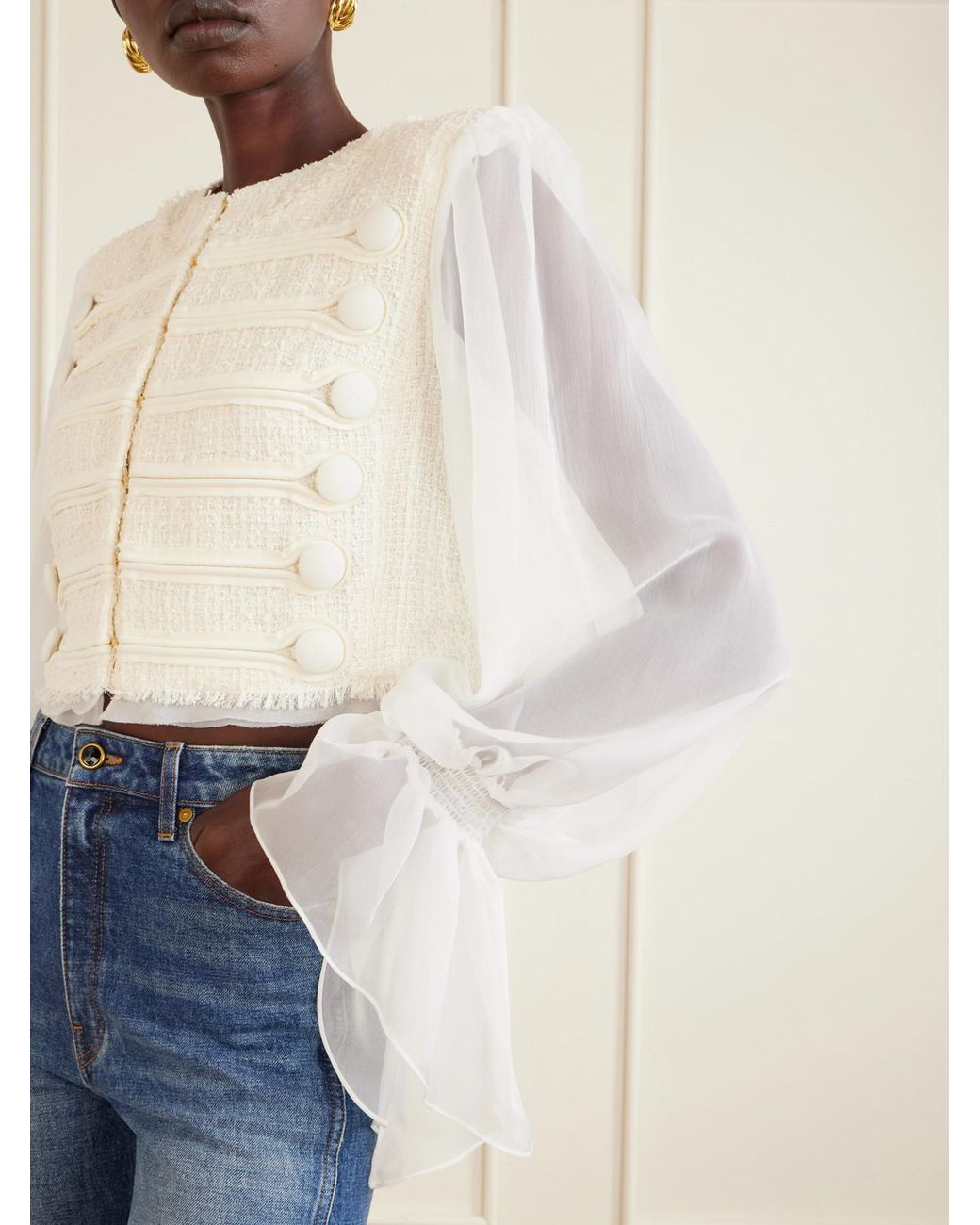 Balmain White Brandebourg Tweed Blouse