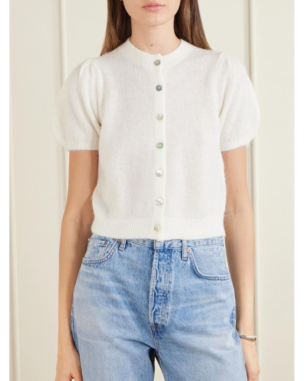 Doen White Anisa Wool-Blend Cardigan