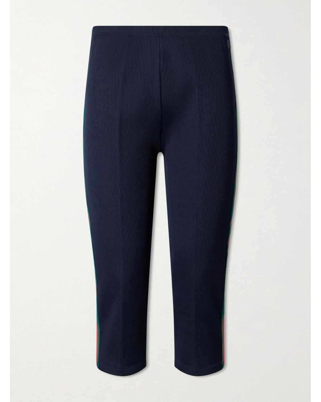 Gucci Blue Web-Trimmed Ribbed Slim-Fit Capri Pants