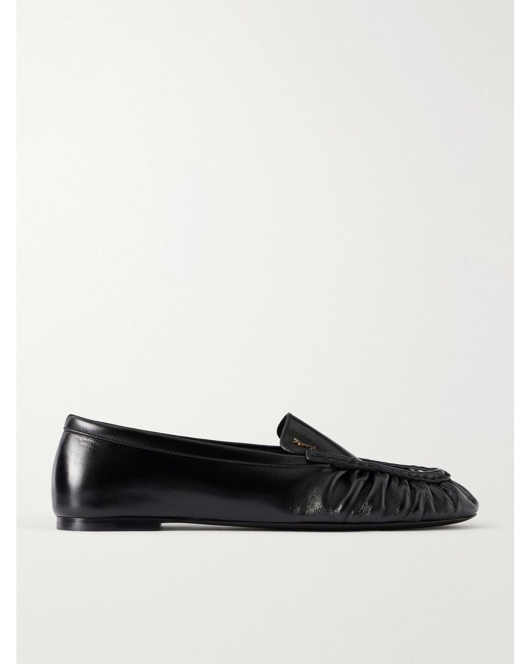 Saint Laurent Black Loaferino Gathered Leather Ballet Flats