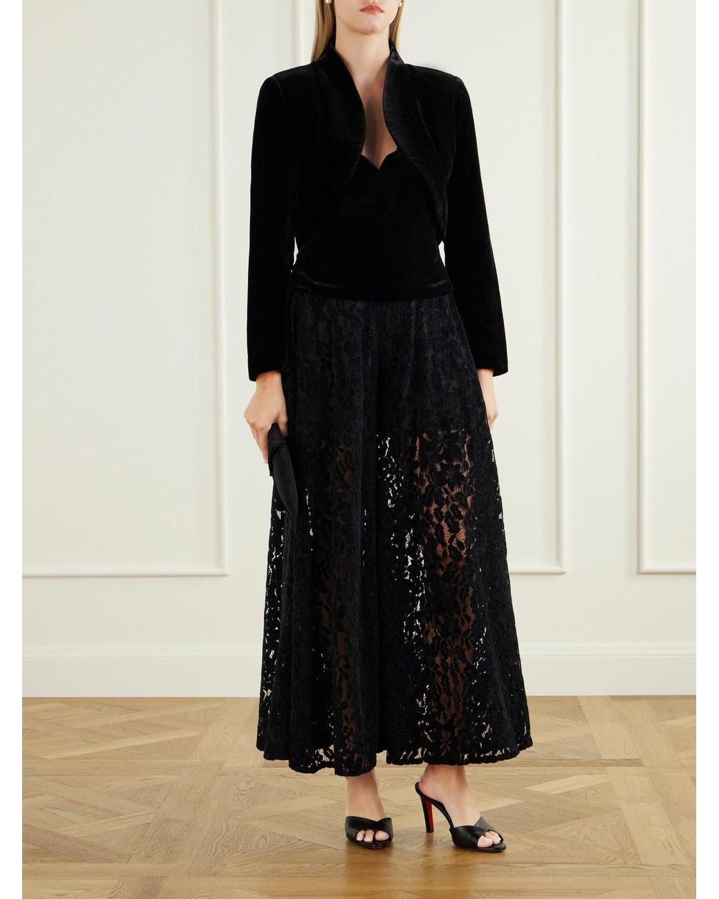 Costarellos Black Elvie Cropped Velvet Jacket