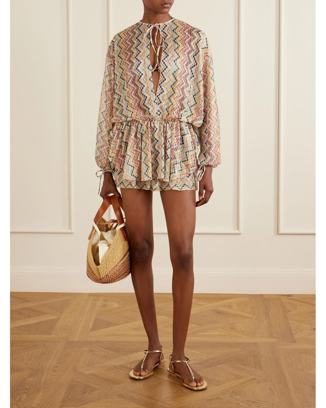 Missoni Natural Mare Gathered Striped Crochet-Knit Coverup