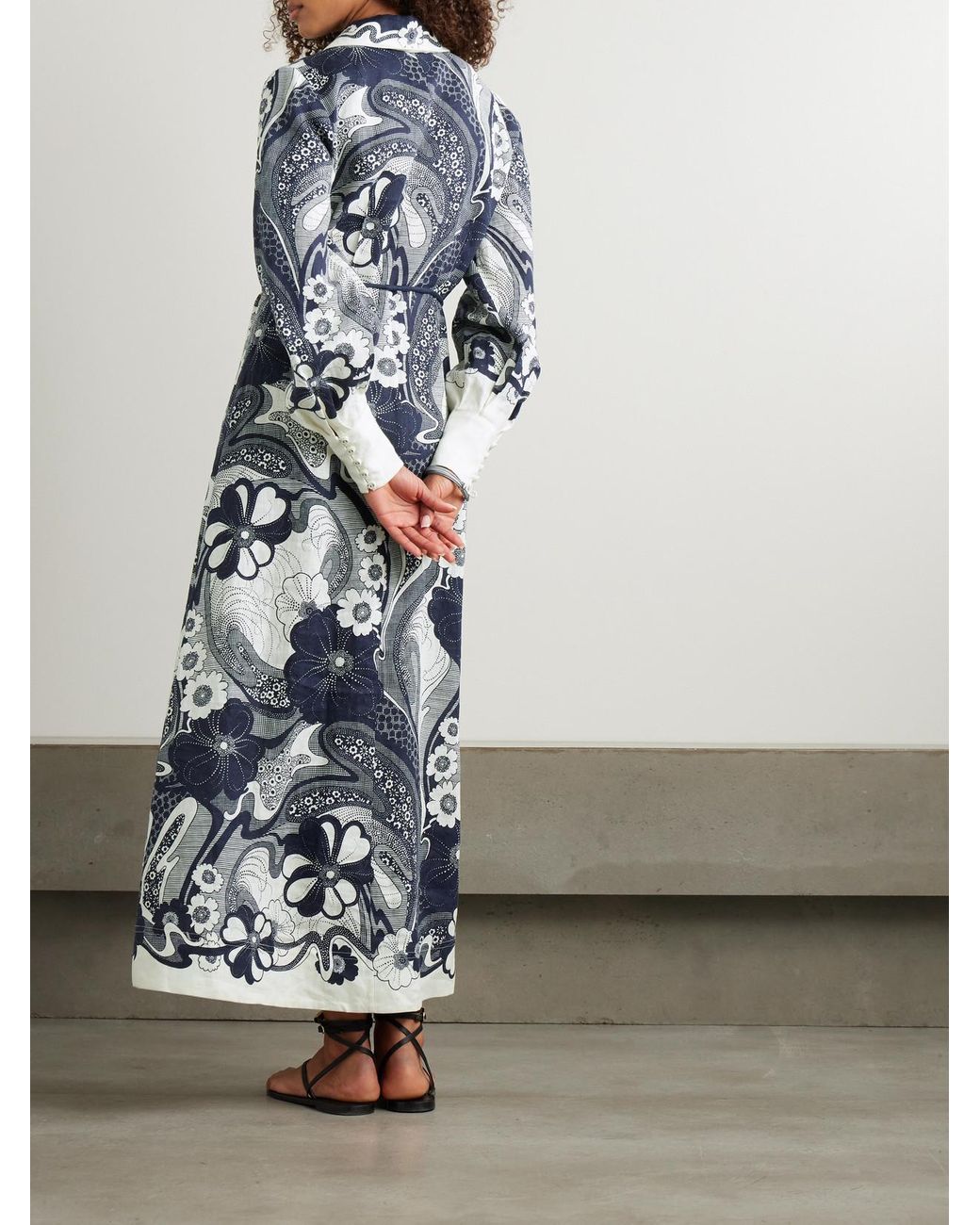 ALMAIS Mickey Belted Printed Linen-Gauze Maxi Shirt Dress in Blue | Lyst