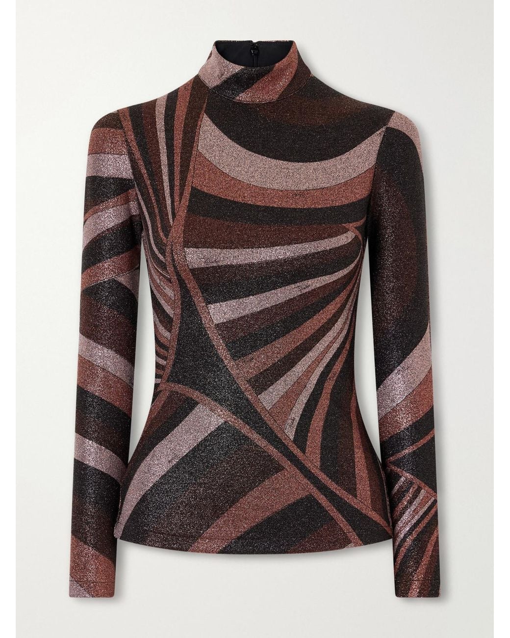 Emilio Pucci Brown Printed Stretch-Jersey Turtleneck Top