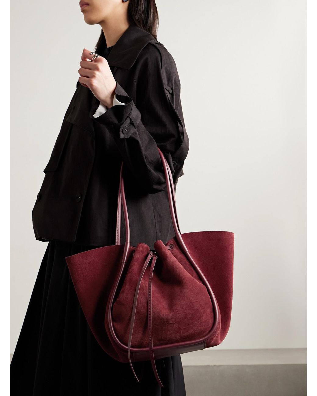 Proenza Schouler Red Large Leather-Trimmed Ruched Suede Tote