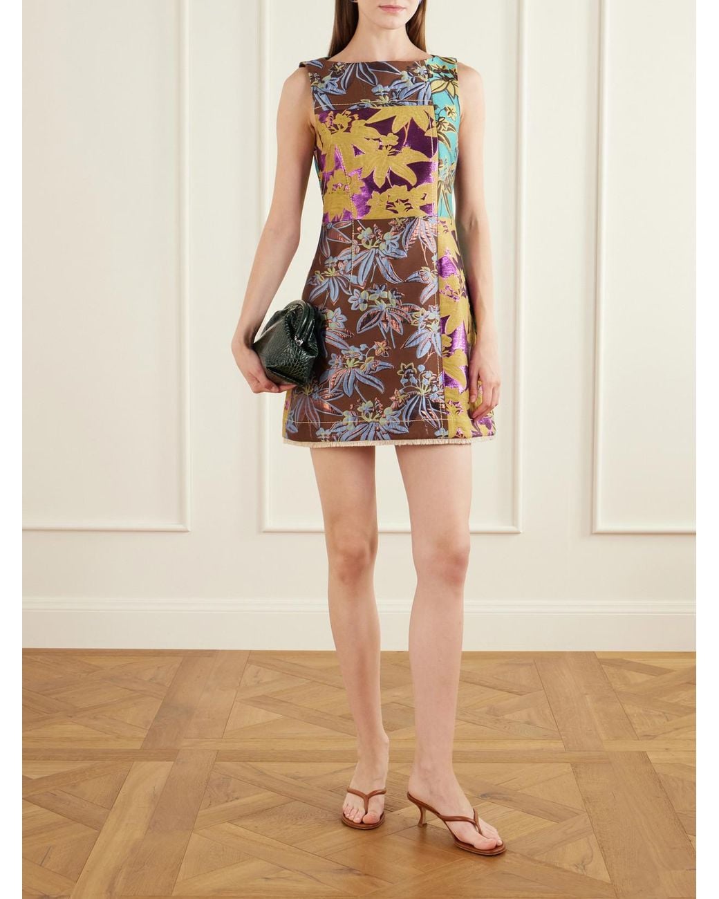 ALÉMAIS Multicolor Bodie Frayed Patchwork Floral-Jacquard Mini Dress