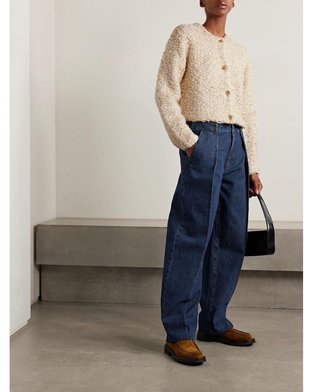 FRAME Natural The Shag Cropped Knitted Cardigan