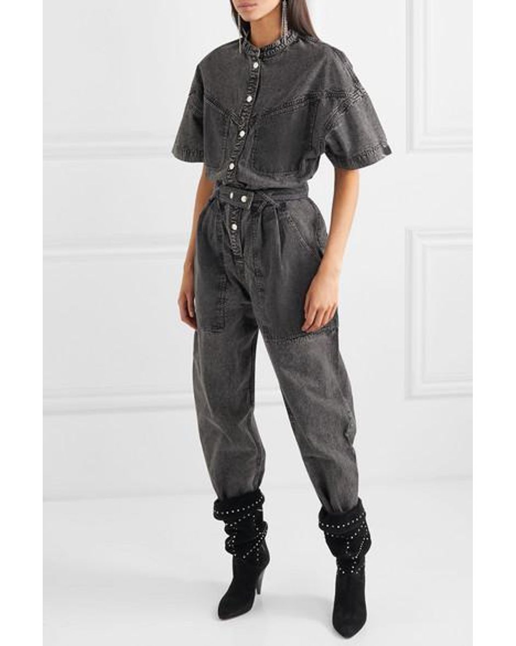 Isabel Marant Tundra Mesh-paneled Denim Jumpsuit in Black | Lyst