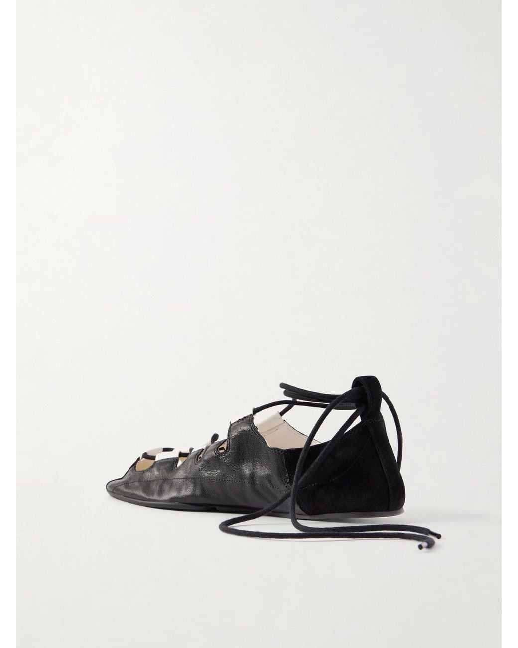 Alaïa Black Suede-Trimmed Leather Ballet Flats
