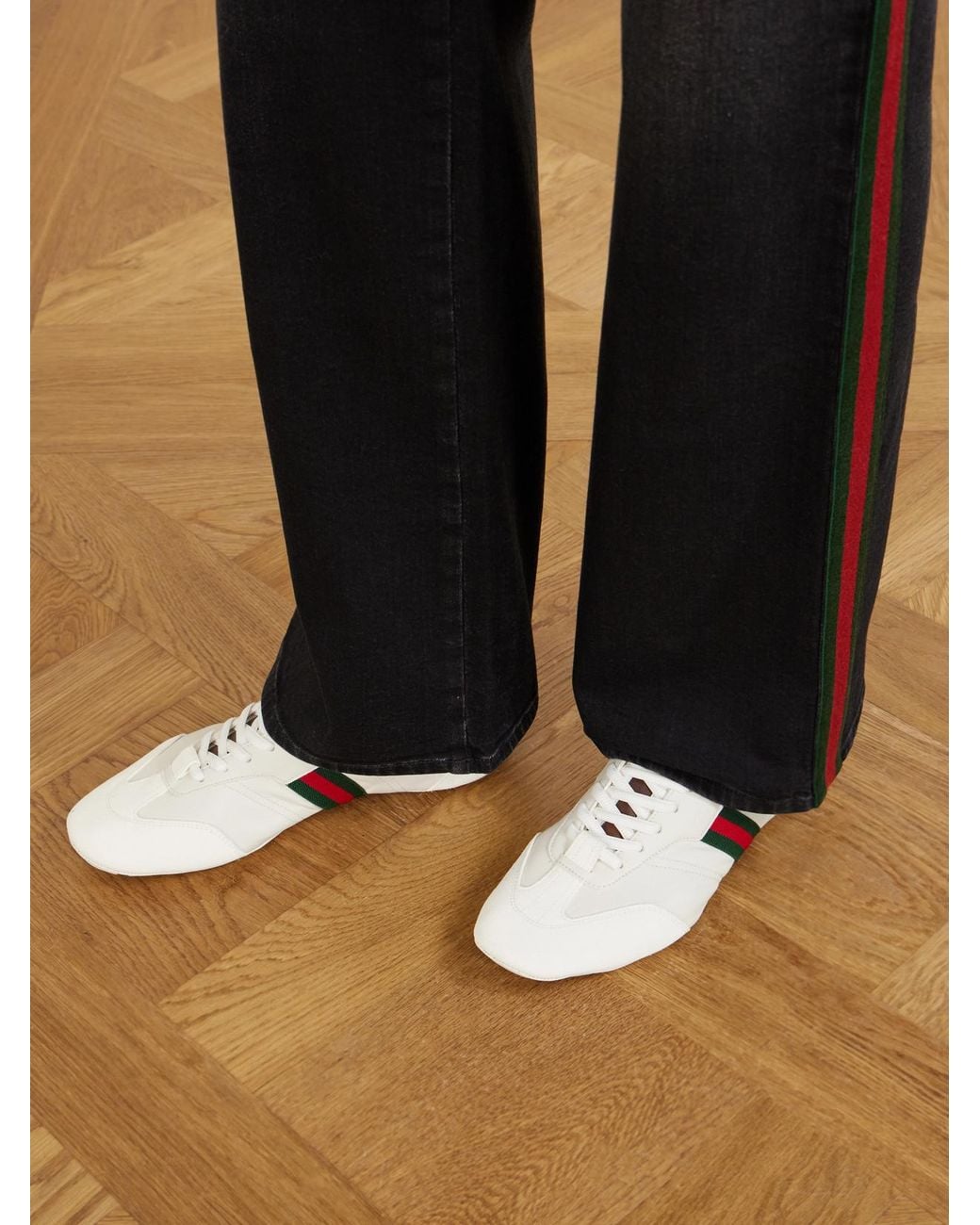 Gucci White Flex Suede-Trimmed Leather Sneakers