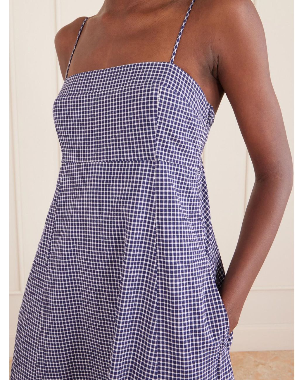 La Ligne Purple Thay Gingham Knot-Detailed Cut-Out Seersucker Midi Dress
