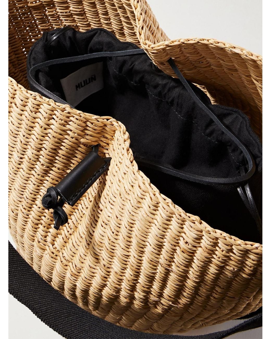 Muuñ Natural Orbi Cotton Canvas-Trimmed Woven Straw Shoulder Bag