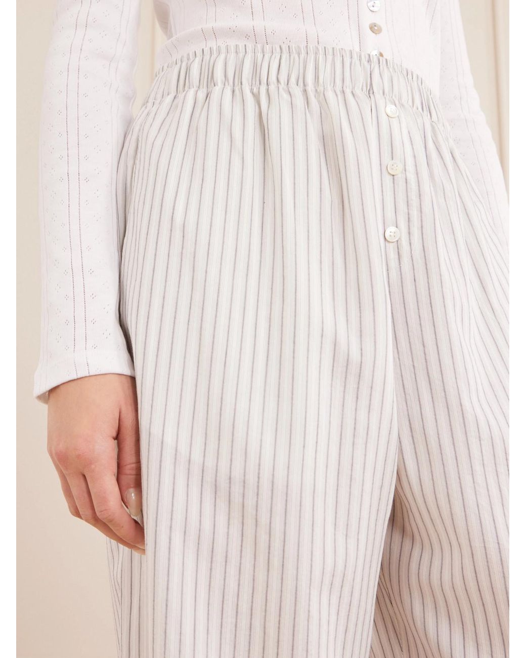 Rohe White Striped Silk And Cotton-Blend Wide-Leg Pants
