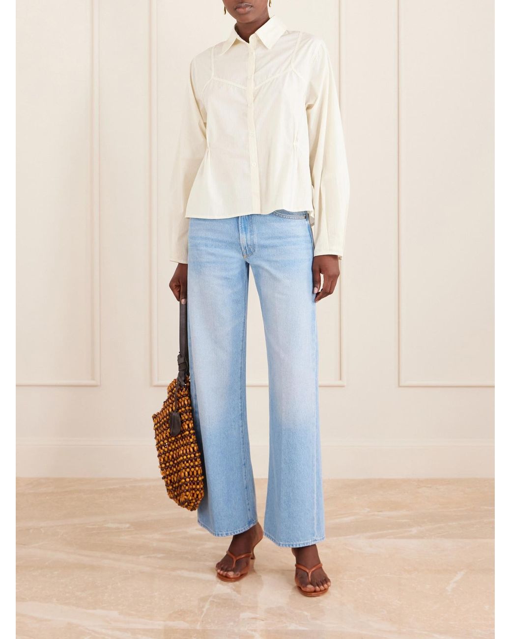 Mother Blue The Whip Skimp Mid-Rise Wide-Leg Jeans