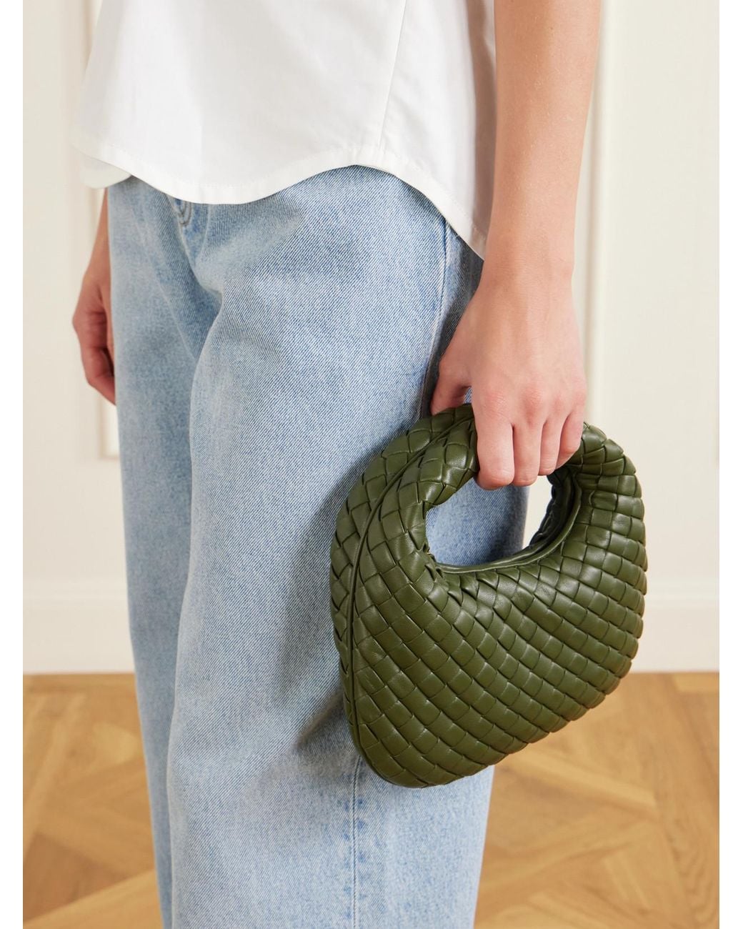 Bottega Veneta Green Baby Veneta Intrecciato Leather Top-Handle Bag
