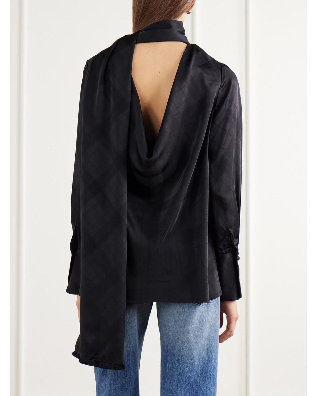 RÙADH Blue The Luss Tie-Detailed Checked Satin Blouse