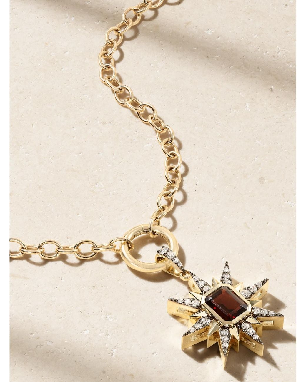 Marlo Laz Natural Starburst 14-Karat, Rhodium-Plated, Diamond And Garnet Necklace
