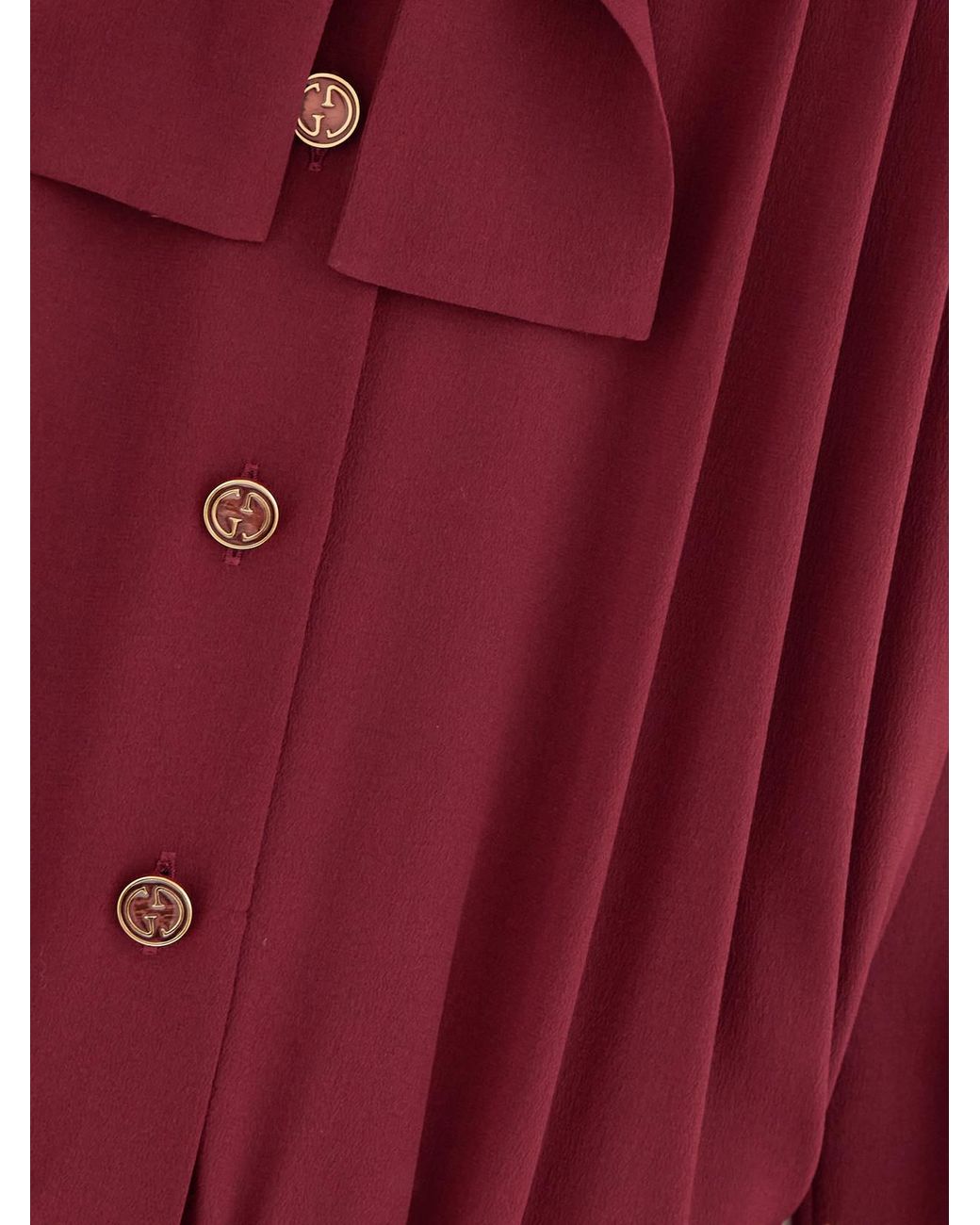 Gucci Red Pintucked Bow-Detailed Silk Crepe De Chine Midi Shirt Dress