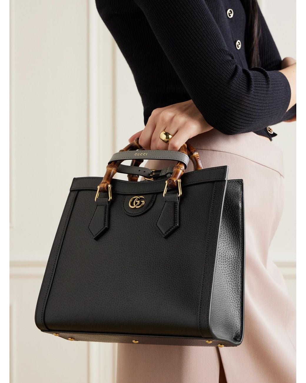 Gucci Black Diana Small Textured-Leather Tote