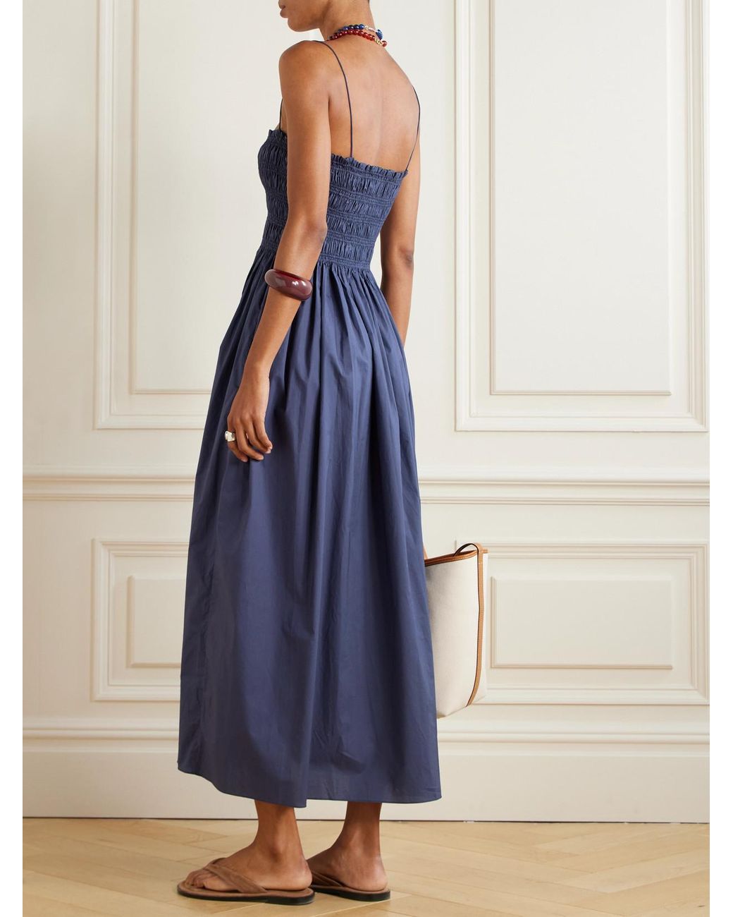 Matteau Shirred Organic Cotton Midi Dress in Blue | Lyst