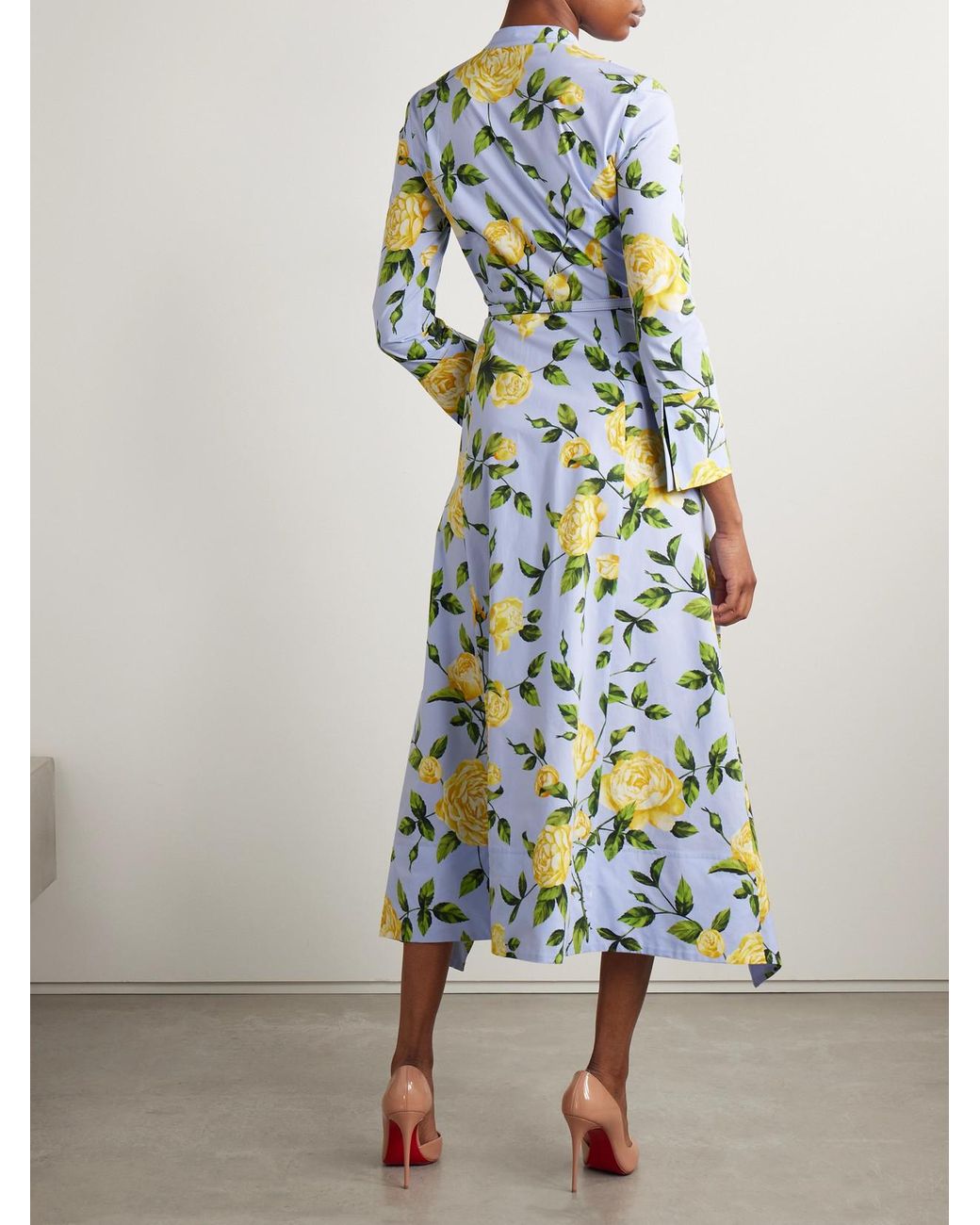oscar de la renta floral cotton-blend midi dress Oscar de la Renta Print Cotton Poplin Midi Dress