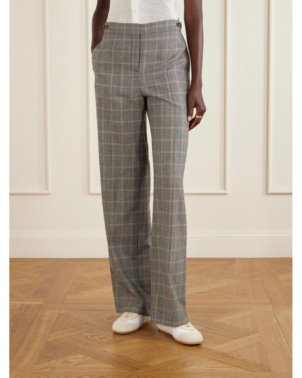 Stella McCartney Gray Checked Wool Straight-Leg Pants