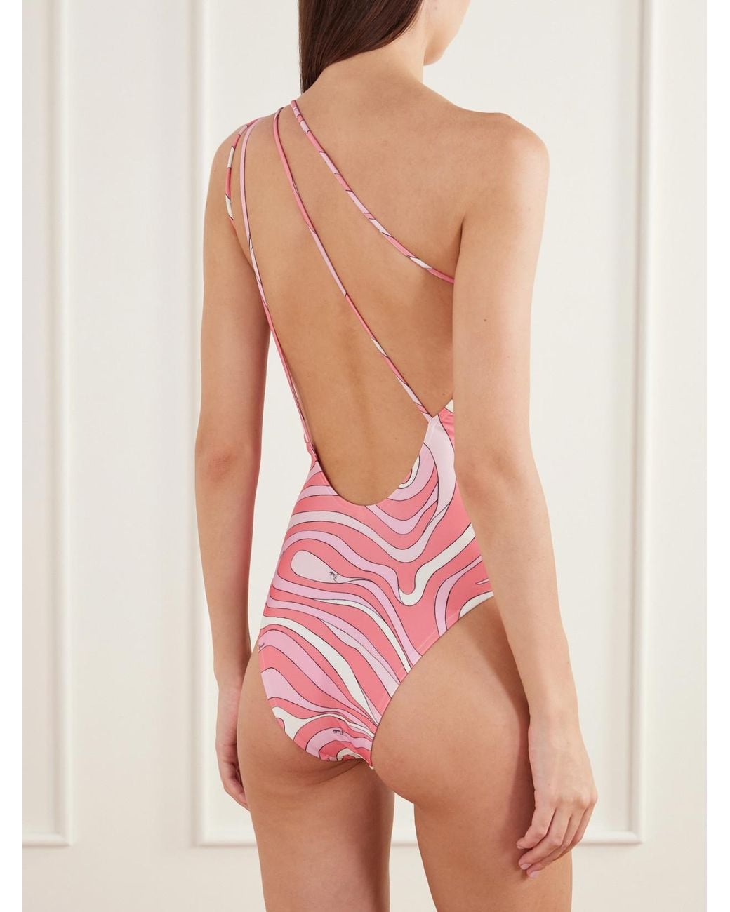Emilio Pucci Pink Printed One-Shoulder Swimsuit