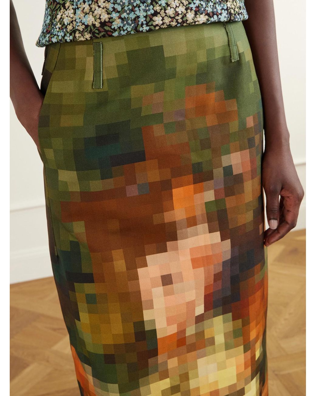 Dries Van Noten Green Printed Cotton-Canvas Midi Skirt