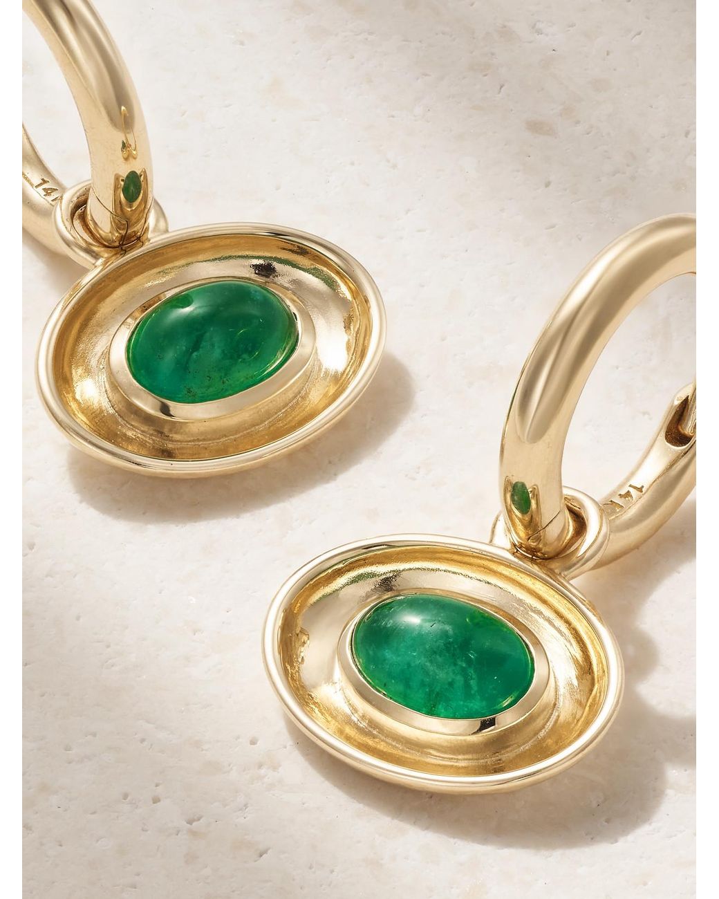 BY PARIAH Natural Aurelia 14-Karat Emerald Hoop Earrings