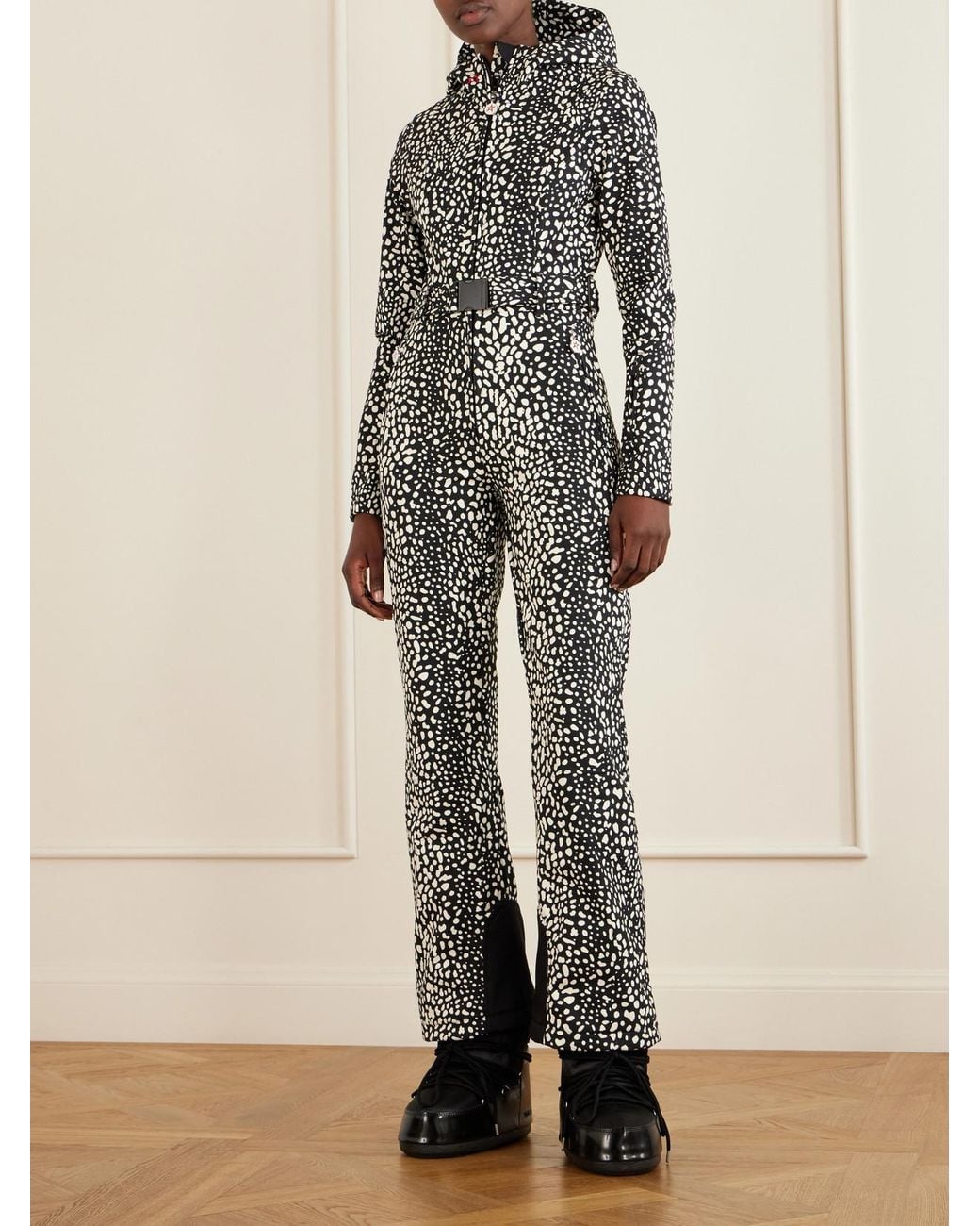 Perfect Moment Gray Tignes Hooded Belted Logo-Embroidered Printed Shell Ski Suit