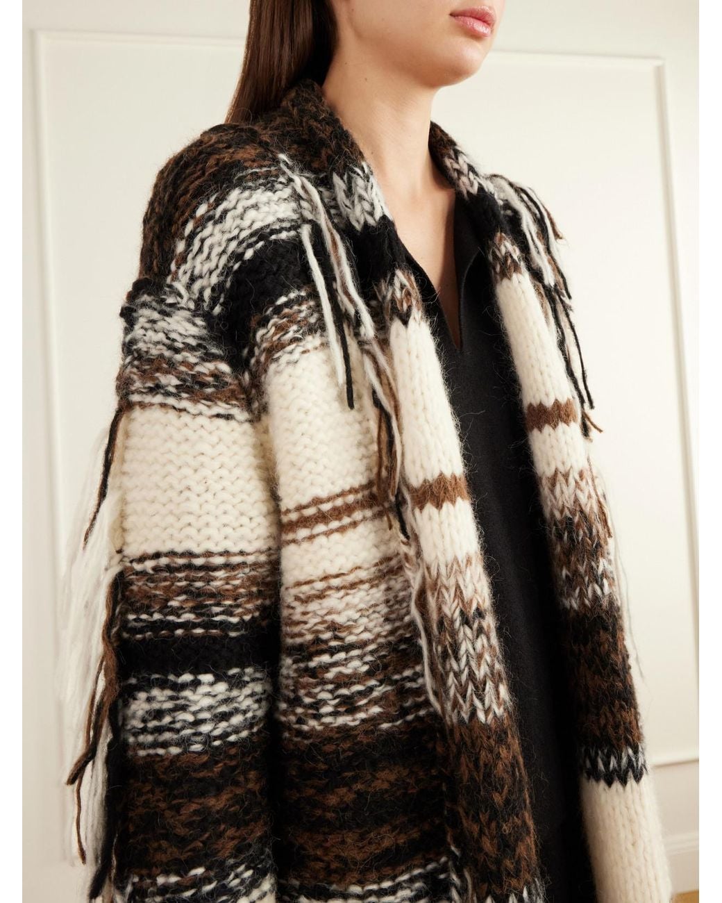 Lauren Manoogian Brown Rio Striped Fringed Alpaca, Cotton And Merino Wool-Blend Knitted Cardigan