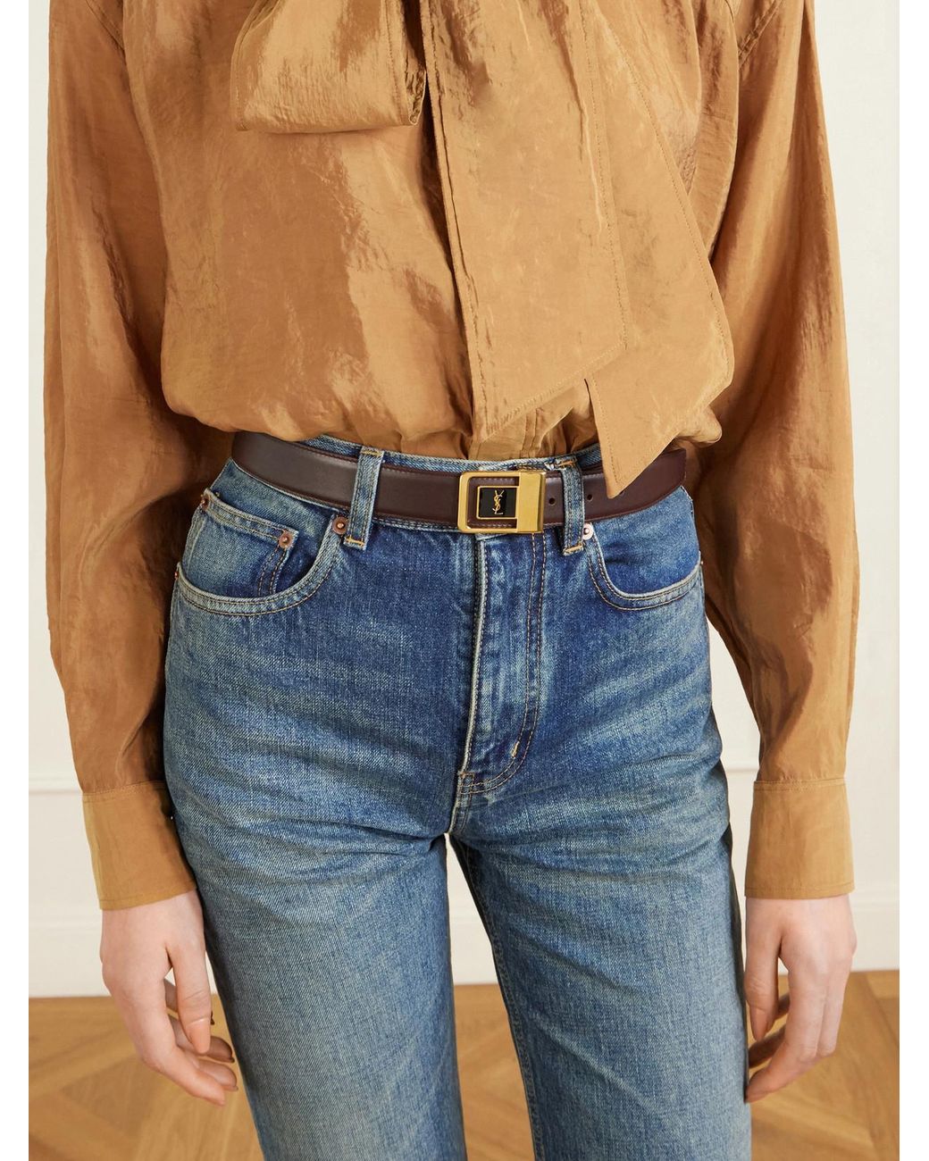 Saint Laurent Brown Le 66 Leather Belt