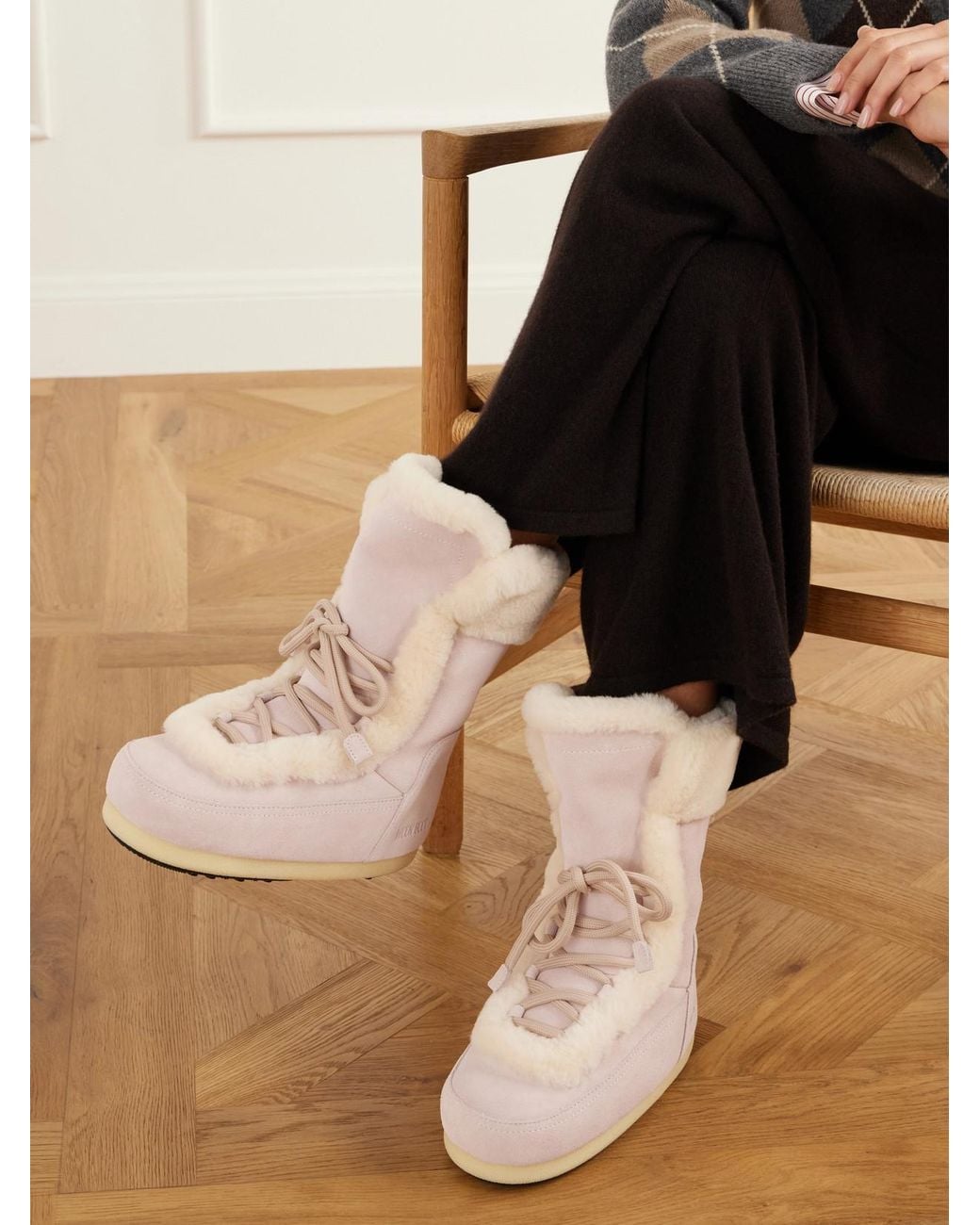 Moon Boot Natural Evx Fairy Shearling-Trimmed Suede Ankle Boots