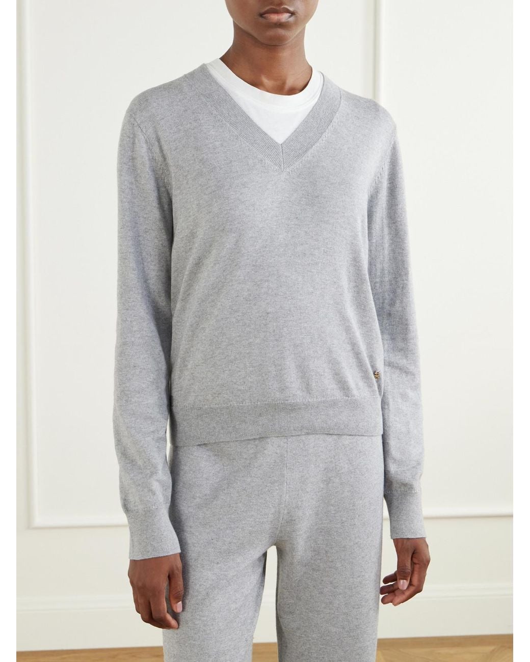 ÉTERNE Gray Cotton And Cashmere-Blend Sweater
