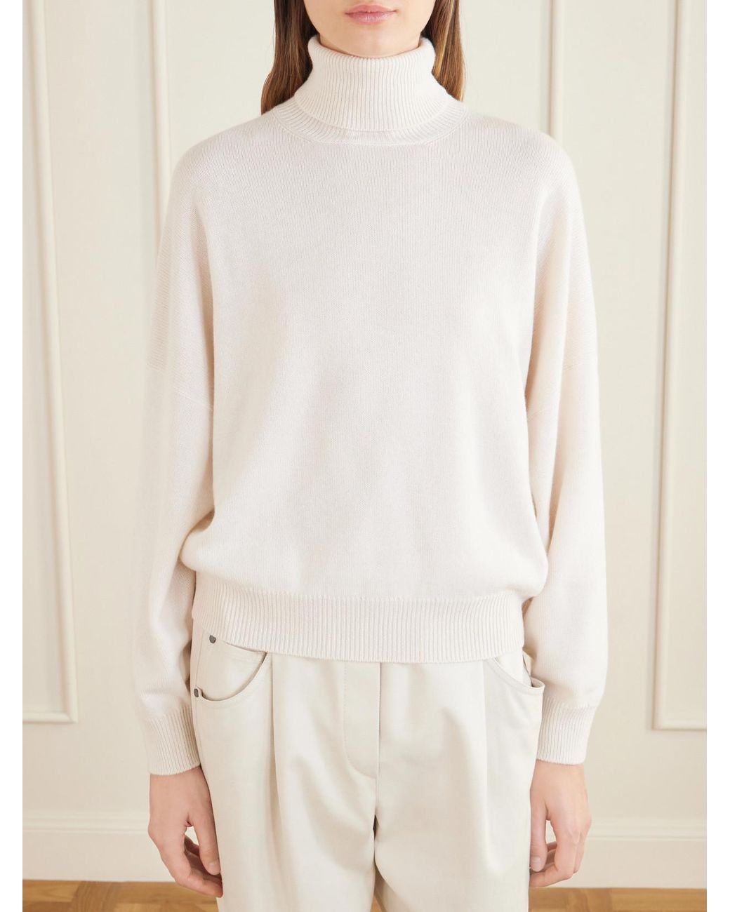 Brunello Cucinelli Natural Cashmere Turtleneck Sweater